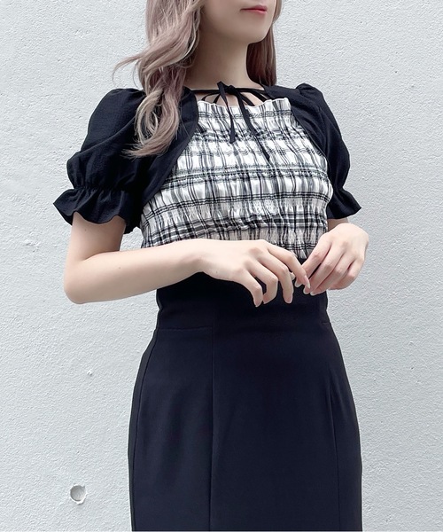 abc une face（アーベーセーアンフェイス）の「ボレロレイヤードブラウス（シャツ/ブラウス・レディース・ホワイト系その他/ブラウン系その他/ネイビー系・FREE）」の5枚目の写真