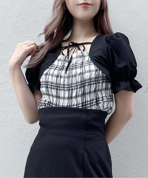 abc une face（アーベーセーアンフェイス）の「ボレロレイヤードブラウス（シャツ/ブラウス・レディース・ホワイト系その他/ブラウン系その他/ネイビー系・FREE）」の6枚目の写真