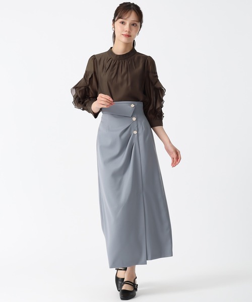 31 Sons de mode（トランテアン　ソン　ドゥ　モード）の「2025秋冬新作 ラッフルリボンスタンドカラーブラウス（シャツ/ブラウス・レディース・ホワイト/ブラウン/グリーン・ﾌﾘ-）」の15枚目の写真