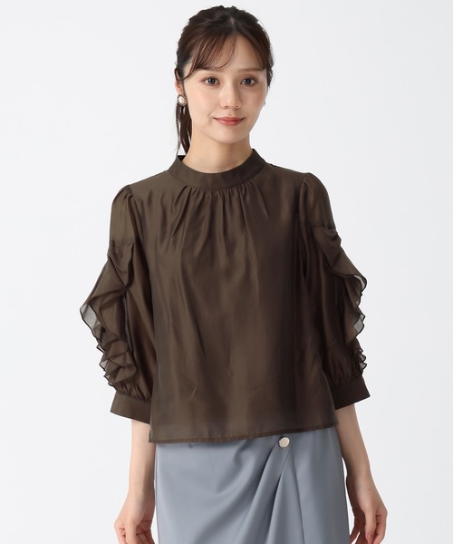 31 Sons de mode（トランテアン　ソン　ドゥ　モード）の「2025秋冬新作 ラッフルリボンスタンドカラーブラウス（シャツ/ブラウス・レディース・ホワイト/ブラウン/グリーン・ﾌﾘ-）」の12枚目の写真