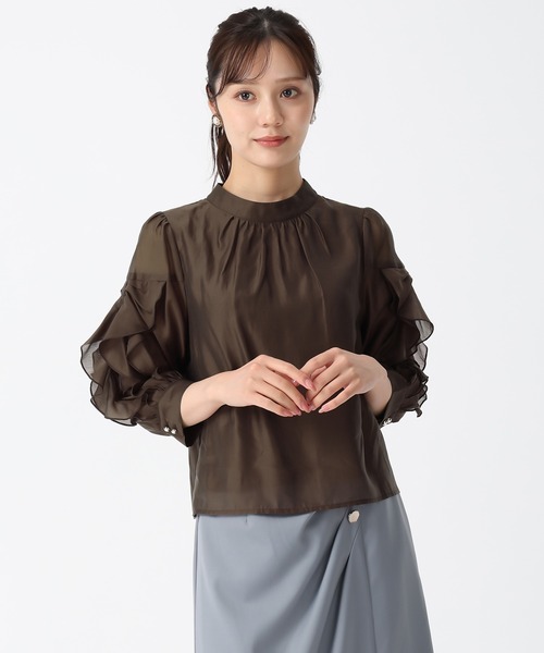 31 Sons de mode（トランテアン　ソン　ドゥ　モード）の「2025秋冬新作 ラッフルリボンスタンドカラーブラウス（シャツ/ブラウス・レディース・ホワイト/ブラウン/グリーン・ﾌﾘ-）」の13枚目の写真
