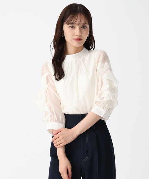 31 Sons de mode（トランテアン　ソン　ドゥ　モード）の「2025秋冬新作 ラッフルリボンスタンドカラーブラウス（シャツ/ブラウス・レディース・ホワイト/ブラウン/グリーン・ﾌﾘ-）」の19枚目の写真