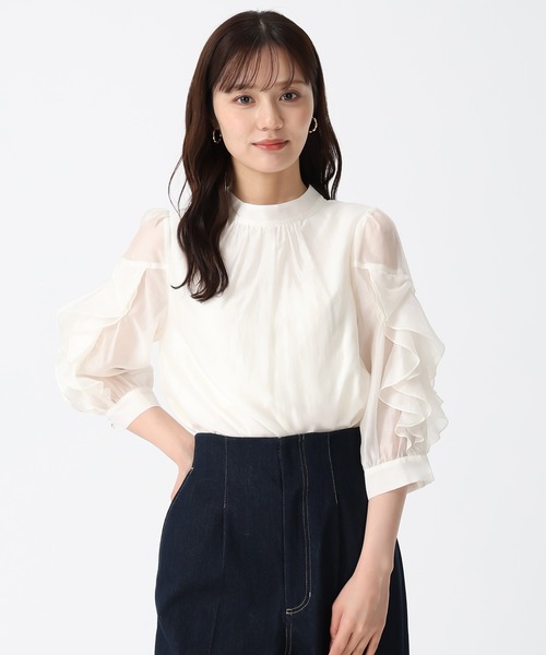 31 Sons de mode（トランテアン　ソン　ドゥ　モード）の「2025秋冬新作 ラッフルリボンスタンドカラーブラウス（シャツ/ブラウス・レディース・ホワイト/ブラウン/グリーン・ﾌﾘ-）」の20枚目の写真