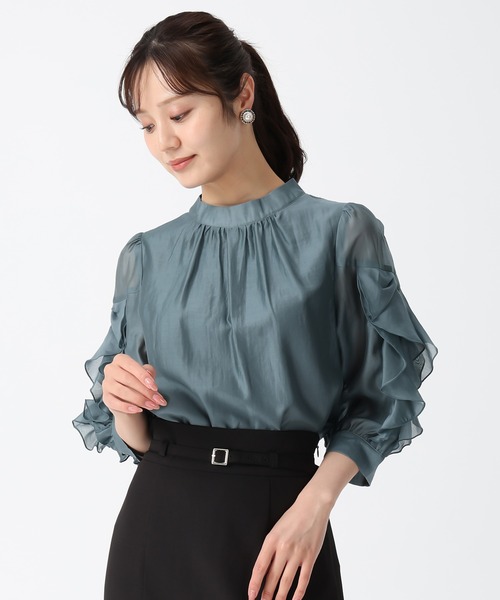 31 Sons de mode（トランテアン　ソン　ドゥ　モード）の「2025秋冬新作 ラッフルリボンスタンドカラーブラウス（シャツ/ブラウス・レディース・ホワイト/ブラウン/グリーン・ﾌﾘ-）」の21枚目の写真