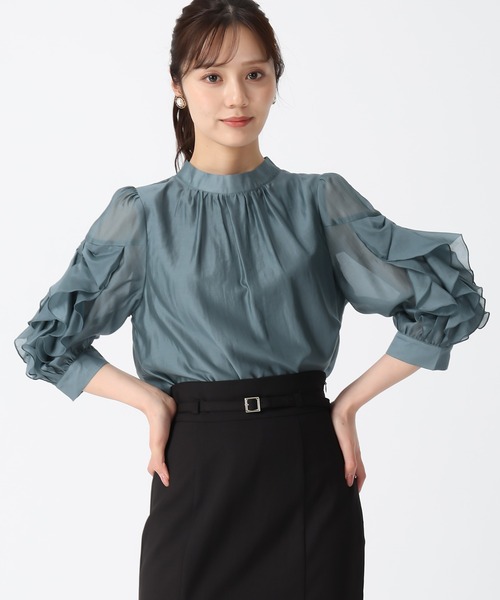 31 Sons de mode（トランテアン　ソン　ドゥ　モード）の「2025秋冬新作 ラッフルリボンスタンドカラーブラウス（シャツ/ブラウス・レディース・ホワイト/ブラウン/グリーン・ﾌﾘ-）」の22枚目の写真