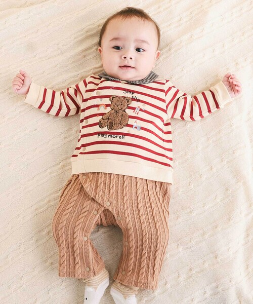 SLAP SLIP BABY（スラップスリップベビー）の「アニマルクマサガラ刺しゅうチェックボーダーロンパースベビー(70~80cm)（ロンパース・キッズ・レッド系その他/ブルー系その他2・80ｃｍ/70cm）」の2枚目の写真