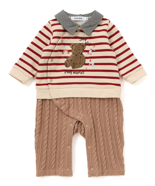 SLAP SLIP BABY（スラップスリップベビー）の「アニマルクマサガラ刺しゅうチェックボーダーロンパースベビー(70~80cm)（ロンパース・キッズ・レッド系その他/ブルー系その他2・80ｃｍ/70cm）」の4枚目の写真