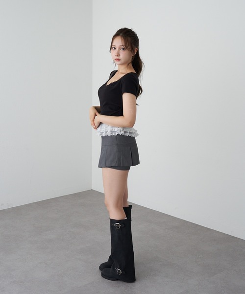 RAY CASSIN（レイカズン）の「ランジェリーレイヤードTシャツ（Tシャツ/カットソー・レディース・ブラック/チャコールグレー/ブラウン/ホワイト系その他・FREE）」の9枚目の写真