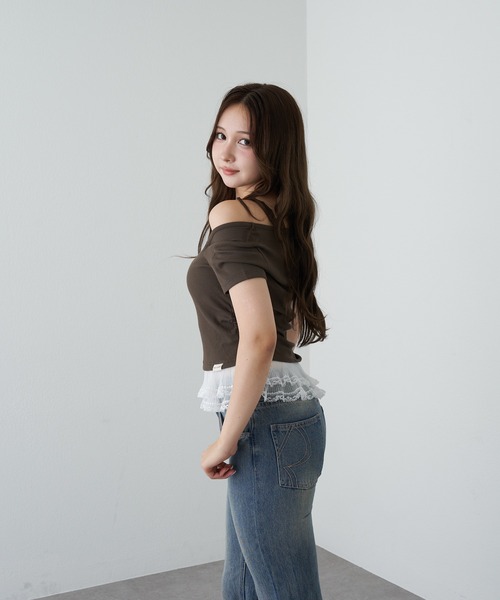 RAY CASSIN（レイカズン）の「ランジェリーレイヤードTシャツ（Tシャツ/カットソー・レディース・ブラック/チャコールグレー/ブラウン/ホワイト系その他・FREE）」の13枚目の写真