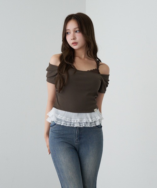 RAY CASSIN（レイカズン）の「ランジェリーレイヤードTシャツ（Tシャツ/カットソー・レディース・ブラック/チャコールグレー/ブラウン/ホワイト系その他・FREE）」の19枚目の写真