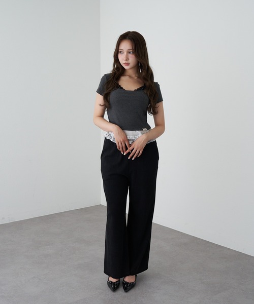 RAY CASSIN（レイカズン）の「ランジェリーレイヤードTシャツ（Tシャツ/カットソー・レディース・ブラック/チャコールグレー/ブラウン/ホワイト系その他・FREE）」の22枚目の写真