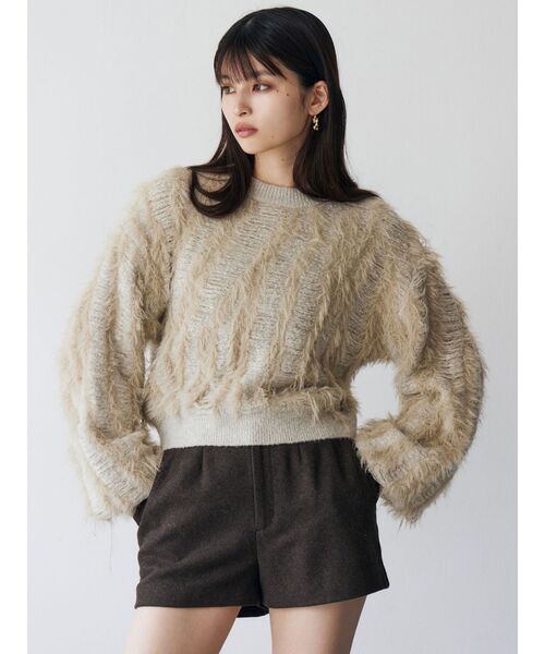 MURUA（ムルーア）の「バイカラーシャギーニット（ニット/セーター・レディース・アイボリー/オレンジ/ブルー・FREE）」の4枚目の写真