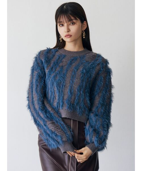 MURUA（ムルーア）の「バイカラーシャギーニット（ニット/セーター・レディース・アイボリー/オレンジ/ブルー・FREE）」の6枚目の写真