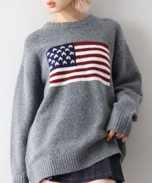 SpRay（スプレイ）の「USAジャガードニット（ニット/セーター・レディース・グレー/アイボリー/ネイビー/チャコールグレー・FREE）」の3枚目の写真