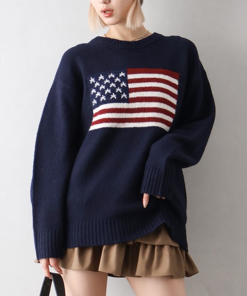 SpRay（スプレイ）の「USAジャガードニット（ニット/セーター・レディース・グレー/アイボリー/ネイビー/チャコールグレー・FREE）」の5枚目の写真