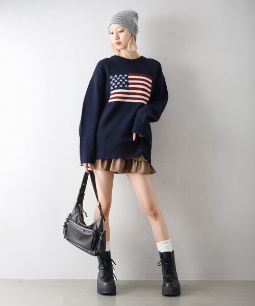 SpRay（スプレイ）の「USAジャガードニット（ニット/セーター・レディース・グレー/アイボリー/ネイビー/チャコールグレー・FREE）」の6枚目の写真