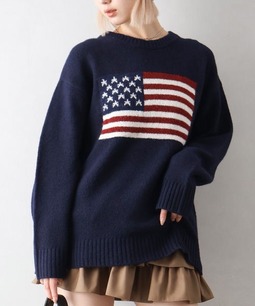 SpRay（スプレイ）の「USAジャガードニット（ニット/セーター・レディース・グレー/アイボリー/ネイビー/チャコールグレー・FREE）」の7枚目の写真