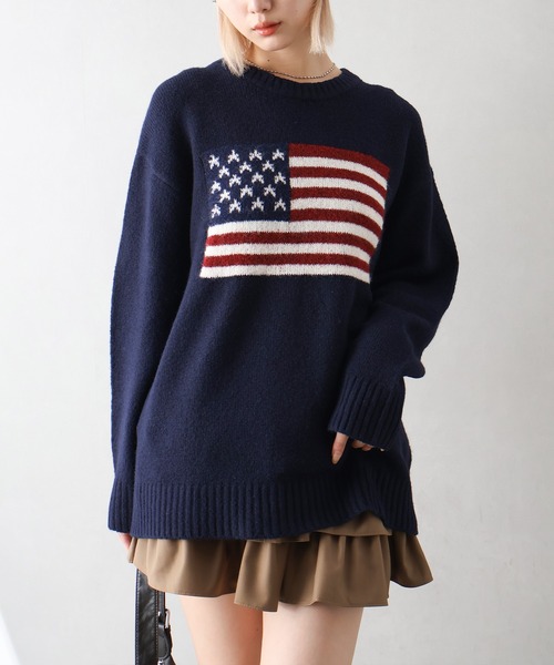 SpRay（スプレイ）の「USAジャガードニット（ニット/セーター・レディース・グレー/アイボリー/ネイビー/チャコールグレー・FREE）」の8枚目の写真