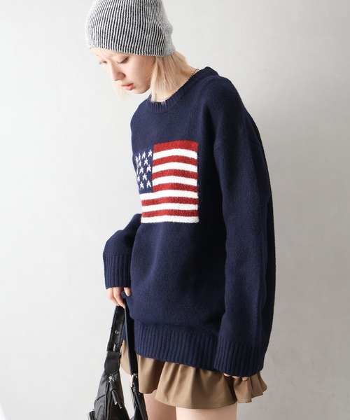 SpRay（スプレイ）の「USAジャガードニット（ニット/セーター・レディース・グレー/アイボリー/ネイビー/チャコールグレー・FREE）」の9枚目の写真