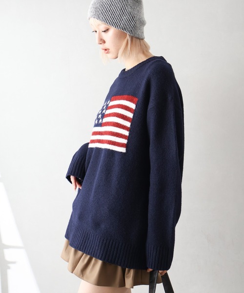 SpRay（スプレイ）の「USAジャガードニット（ニット/セーター・レディース・グレー/アイボリー/ネイビー/チャコールグレー・FREE）」の10枚目の写真