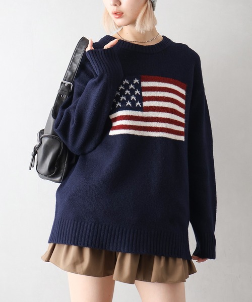 SpRay（スプレイ）の「USAジャガードニット（ニット/セーター・レディース・グレー/アイボリー/ネイビー/チャコールグレー・FREE）」の11枚目の写真