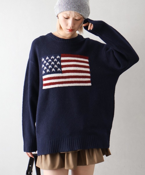 SpRay（スプレイ）の「USAジャガードニット（ニット/セーター・レディース・グレー/アイボリー/ネイビー/チャコールグレー・FREE）」の13枚目の写真