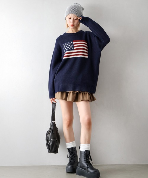 SpRay（スプレイ）の「USAジャガードニット（ニット/セーター・レディース・グレー/アイボリー/ネイビー/チャコールグレー・FREE）」の14枚目の写真