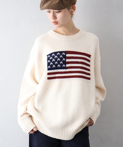 SpRay（スプレイ）の「USAジャガードニット（ニット/セーター・レディース・グレー/アイボリー/ネイビー/チャコールグレー・FREE）」の15枚目の写真