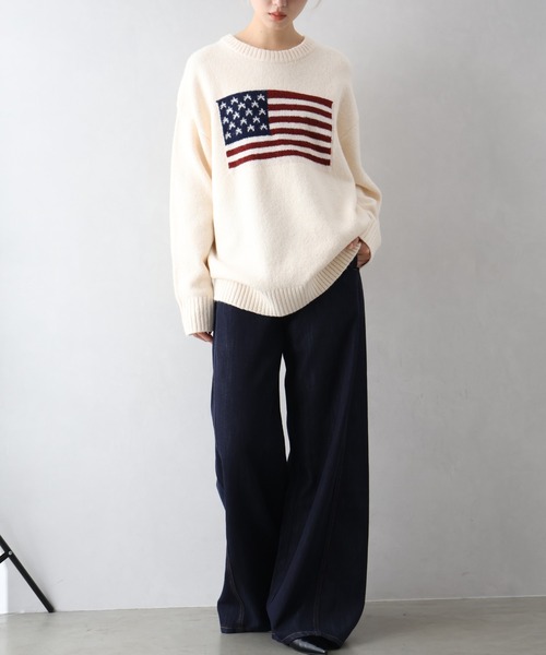 SpRay（スプレイ）の「USAジャガードニット（ニット/セーター・レディース・グレー/アイボリー/ネイビー/チャコールグレー・FREE）」の17枚目の写真