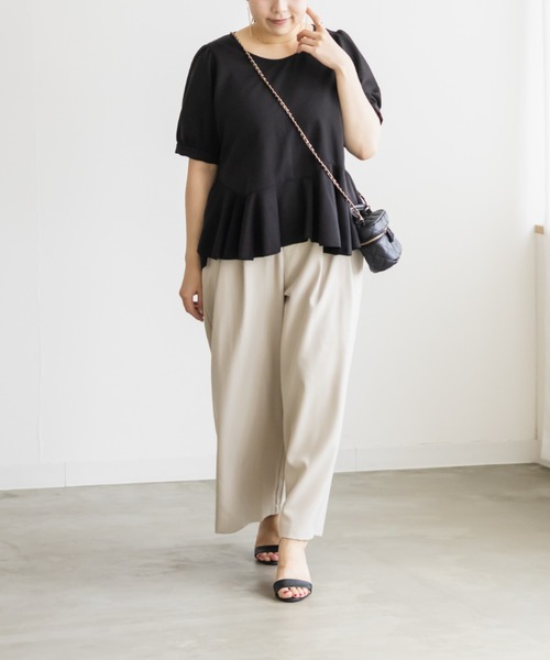 CLETTE(クレット)の「CLETTEオリジナルイレヘムペプラムプルオーバー(Tシャツ/カットソー・レディース・ピンク/オフホワイト/ブラック・LL/3L/4L)」の12枚目の写真