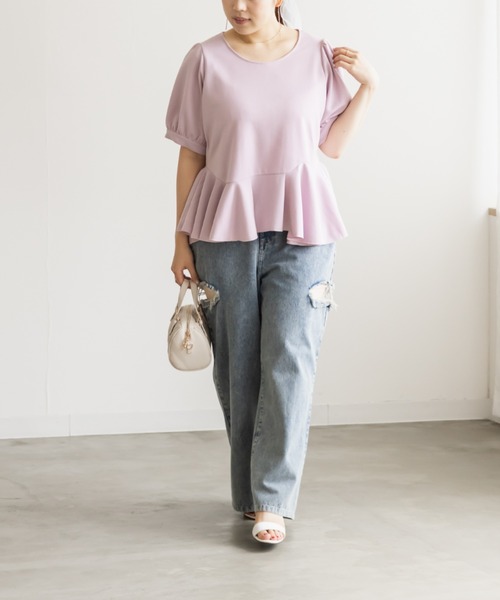 CLETTE(クレット)の「CLETTEオリジナルイレヘムペプラムプルオーバー(Tシャツ/カットソー・レディース・ピンク/オフホワイト/ブラック・LL/3L/4L)」の16枚目の写真