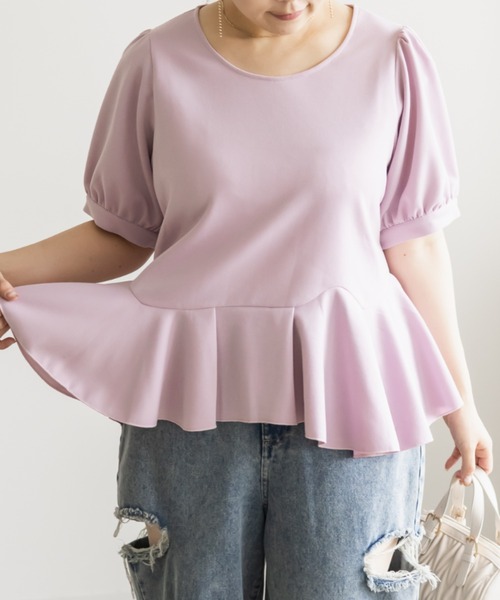 CLETTE(クレット)の「CLETTEオリジナルイレヘムペプラムプルオーバー(Tシャツ/カットソー・レディース・ピンク/オフホワイト/ブラック・LL/3L/4L)」の15枚目の写真