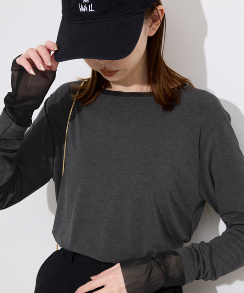 吸湿発熱》ウォームレイヤードスリーブロンTEE（Tシャツ/カットソー