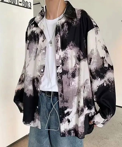 NO WAY(ノーウェイ)の「/Bz/ EK169/モノトーン総柄オーバーサイズ長袖シャツ(Tシャツ/カットソー・レディース・ブラック・FREE)」の3枚目の写真