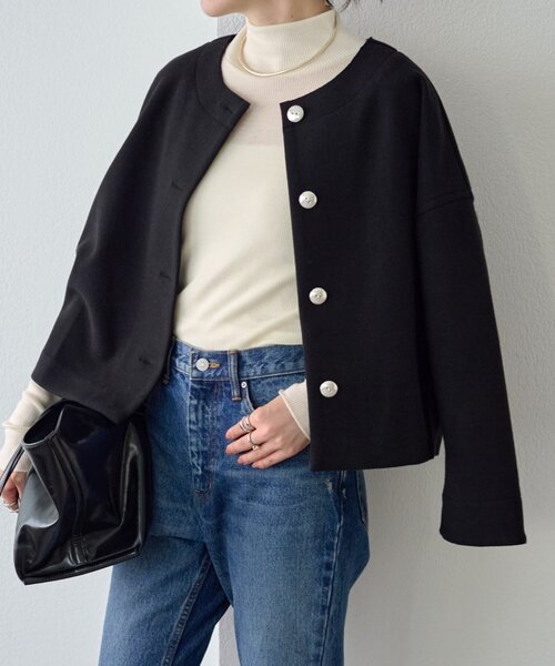 LIVETART(リヴェタート)の「メルトンジャージー前後プルオーバー(ノーカラージャケット・レディース・チャコールグレー/ブラック・FREE)」の1枚目の写真