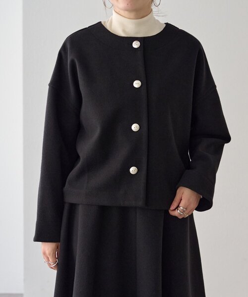 LIVETART(リヴェタート)の「メルトンジャージー前後プルオーバー(ノーカラージャケット・レディース・チャコールグレー/ブラック・FREE)」の3枚目の写真