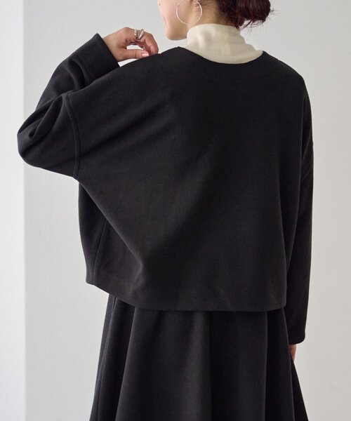 LIVETART(リヴェタート)の「メルトンジャージー前後プルオーバー(ノーカラージャケット・レディース・チャコールグレー/ブラック・FREE)」の5枚目の写真