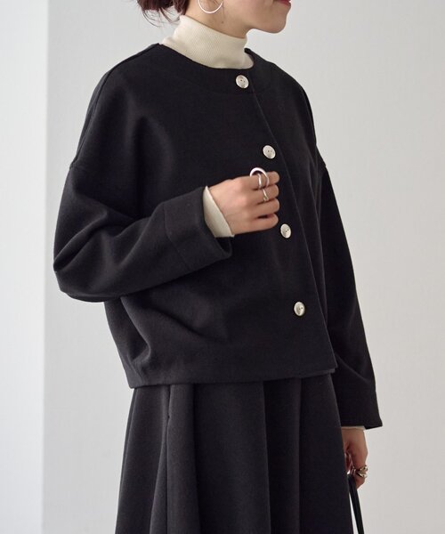 LIVETART(リヴェタート)の「メルトンジャージー前後プルオーバー(ノーカラージャケット・レディース・チャコールグレー/ブラック・FREE)」の6枚目の写真