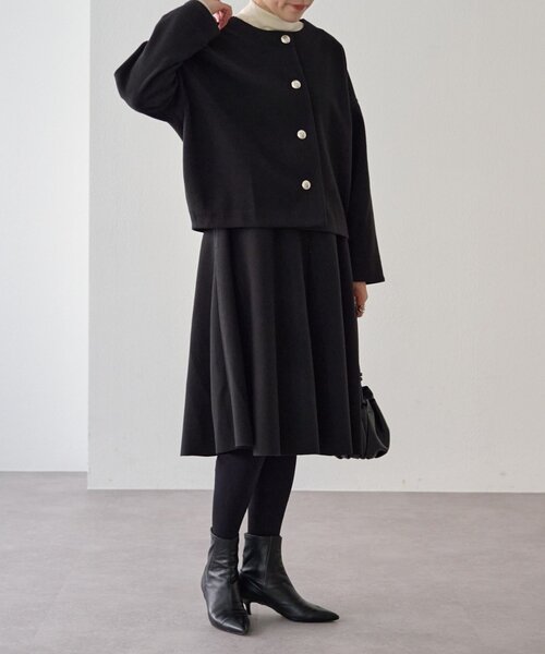 LIVETART(リヴェタート)の「メルトンジャージー前後プルオーバー(ノーカラージャケット・レディース・チャコールグレー/ブラック・FREE)」の9枚目の写真