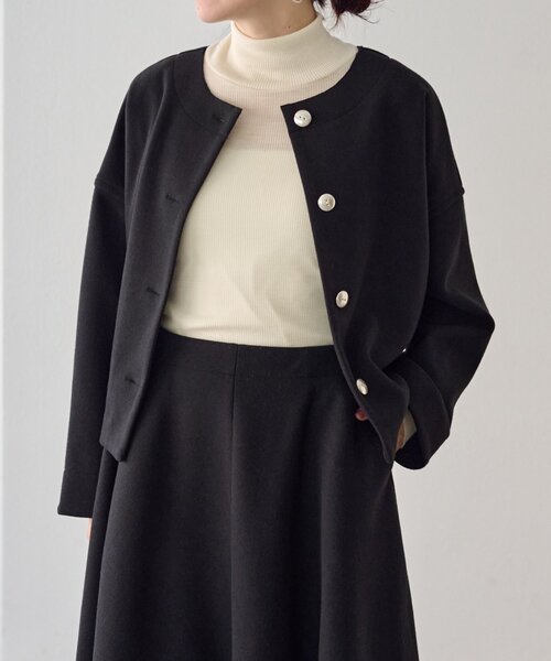 LIVETART(リヴェタート)の「メルトンジャージー前後プルオーバー(ノーカラージャケット・レディース・チャコールグレー/ブラック・FREE)」の10枚目の写真