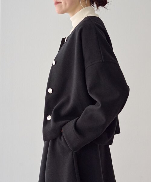 LIVETART(リヴェタート)の「メルトンジャージー前後プルオーバー(ノーカラージャケット・レディース・チャコールグレー/ブラック・FREE)」の12枚目の写真