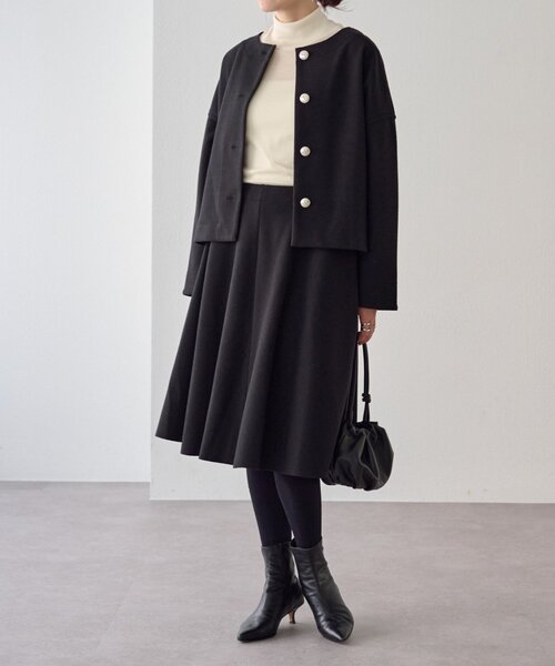 LIVETART(リヴェタート)の「メルトンジャージー前後プルオーバー(ノーカラージャケット・レディース・チャコールグレー/ブラック・FREE)」の13枚目の写真