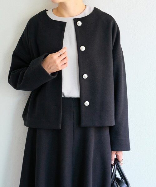 LIVETART(リヴェタート)の「メルトンジャージー前後プルオーバー(ノーカラージャケット・レディース・チャコールグレー/ブラック・FREE)」の16枚目の写真