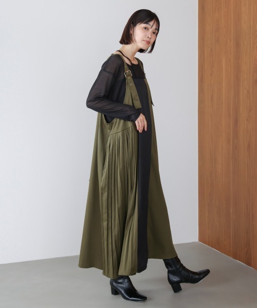 Bou Jeloud（ブージュルード）の「肩ベルトブロッキングジャンスカ（ワンピース・レディース・ブラック/カーキ・38）」の3枚目の写真