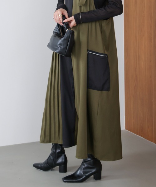 Bou Jeloud（ブージュルード）の「肩ベルトブロッキングジャンスカ（ワンピース・レディース・ブラック/カーキ・38）」の5枚目の写真