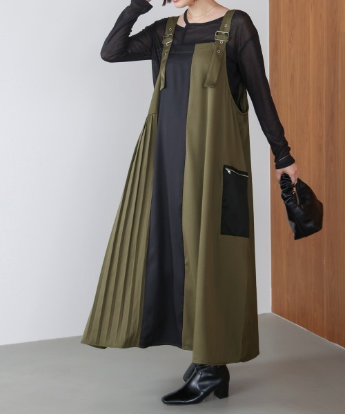 Bou Jeloud（ブージュルード）の「肩ベルトブロッキングジャンスカ（ワンピース・レディース・ブラック/カーキ・38）」の9枚目の写真
