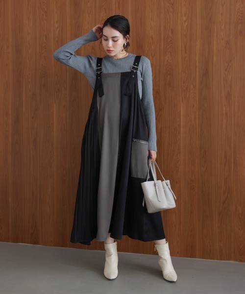 Bou Jeloud（ブージュルード）の「肩ベルトブロッキングジャンスカ（ワンピース・レディース・ブラック/カーキ・38）」の13枚目の写真