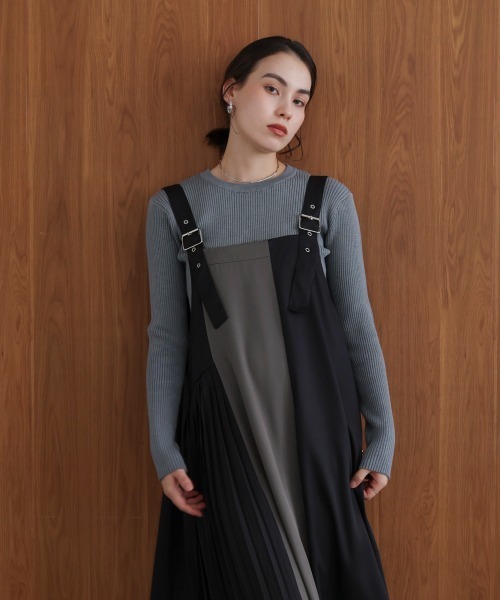 Bou Jeloud（ブージュルード）の「肩ベルトブロッキングジャンスカ（ワンピース・レディース・ブラック/カーキ・38）」の14枚目の写真