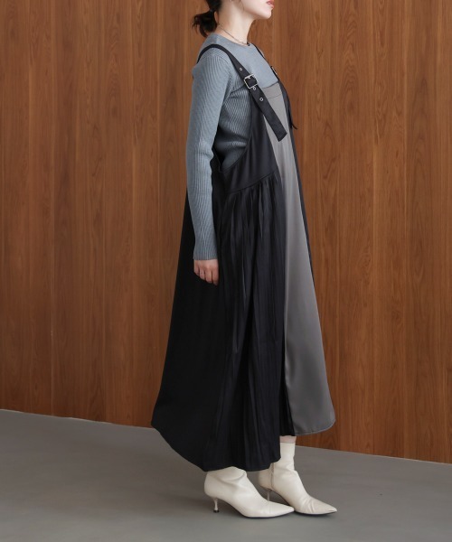 Bou Jeloud（ブージュルード）の「肩ベルトブロッキングジャンスカ（ワンピース・レディース・ブラック/カーキ・38）」の15枚目の写真