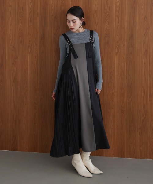 Bou Jeloud（ブージュルード）の「肩ベルトブロッキングジャンスカ（ワンピース・レディース・ブラック/カーキ・38）」の18枚目の写真